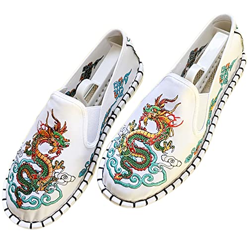 Yuansome Tai Chi Schuhe Bestickte Schuhe Alte Peking Schuhe Kung Fu Gummisohle Martial Art Schuhe Kampfkunst Sportschuhe Unisex mit Handgelenkstütze (38,Weiß - Grüner Drache) von YUANSOME