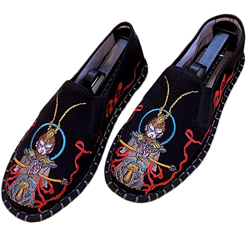 Yuansome Tai Chi Schuhe Bestickte Schuhe Alte Peking Schuhe Kung Fu Gummisohle Martial Art Schuhe Kampfkunst Sportschuhe Unisex mit Handgelenkstütze (39,Schwarz - Affenkönig) von YUANSOME