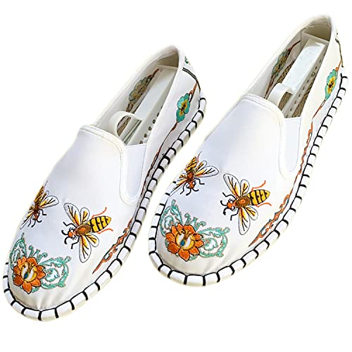 Yuansome Tai Chi Schuhe Bestickte Schuhe Alte Peking Schuhe Kung Fu Gummisohle Martial Art Schuhe Kampfkunst Sportschuhe Unisex mit Handgelenkstütze (39,Weiß - Biene) von YUANSOME