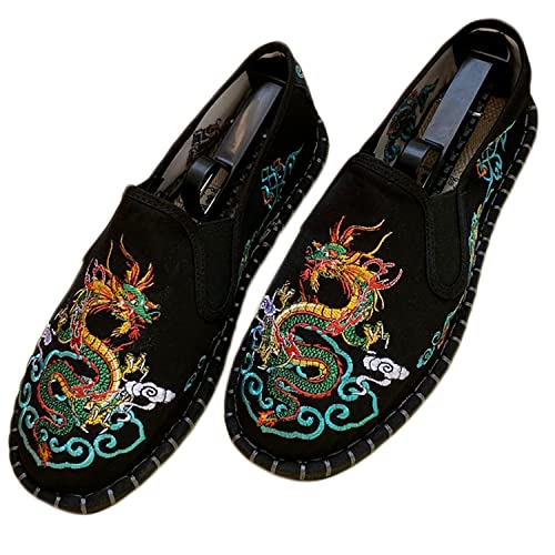 Yuansome Tai Chi Schuhe Bestickte Schuhe Alte Peking Schuhe Kung Fu Gummisohle Martial Art Schuhe Kampfkunst Sportschuhe Unisex mit Handgelenkstütze (41,Schwarz - Grüner Drache) von YUANSOME