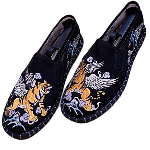 Yuansome Tai Chi Schuhe Bestickte Schuhe Alte Peking Schuhe Kung Fu Gummisohle Martial Art Schuhe Kampfkunst Sportschuhe Unisex mit Handgelenkstütze (42,Schwarz - Flügeltiger) von YUANSOME