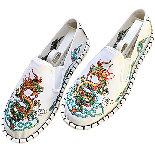 Yuansome Tai Chi Schuhe Bestickte Schuhe Alte Peking Schuhe Kung Fu Gummisohle Martial Art Schuhe Kampfkunst Sportschuhe Unisex mit Handgelenkstütze (42,Weiß - Grüner Drache) von Yuansome