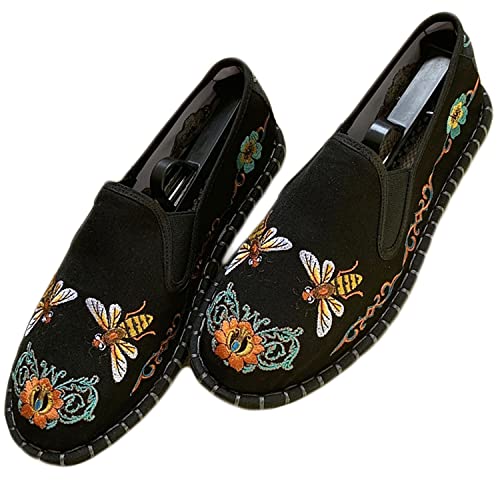 Yuansome Tai Chi Schuhe Bestickte Schuhe Alte Peking Schuhe Kung Fu Gummisohle Martial Art Schuhe Kampfkunst Sportschuhe Unisex mit Handgelenkstütze (45,Schwarz - Biene) von YUANSOME