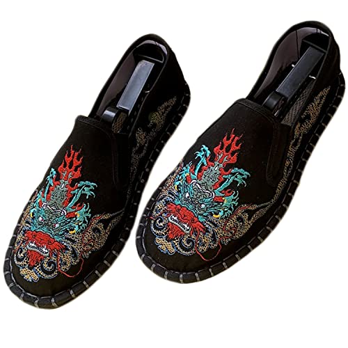 Yuansome Tai Chi Schuhe Bestickte Schuhe Alte Peking Schuhe Kung Fu Gummisohle Martial Art Schuhe Kampfkunst Sportschuhe Unisex mit Handgelenkstütze (45,Schwarz - Grüner Drachenkopf) von Yuansome