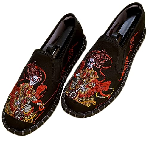 Yuansome Tai Chi Schuhe Bestickte Schuhe Alte Peking Schuhe Kung Fu Gummisohle Martial Art Schuhe Kampfkunst Sportschuhe Unisex mit Handgelenkstütze (45,Schwarz - Nezha) von Yuansome