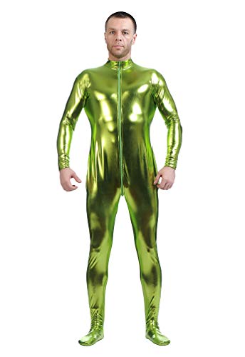 Yuanu Unisex Beschichtung Adhesive All Inclusive Ganzkörperanzug Onesies, Reißverschluss Vorne Haut Anzug Cosplay Anime Bühnen Performance Kostüm Zentai Armee Grün 3XL von Yuanu