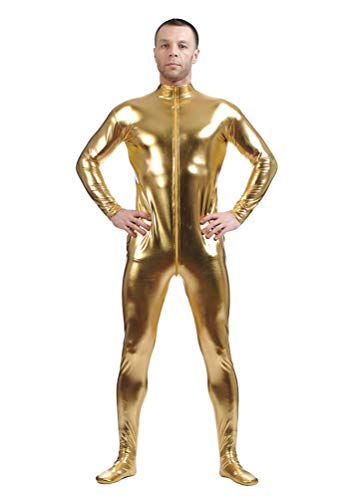 Yuanu Unisex Beschichtung Adhesive All Inclusive Ganzkörperanzug Onesies, Reißverschluss Vorne Haut Anzug Cosplay Anime Bühnen Performance Kostüm Zentai Gold L von Yuanu