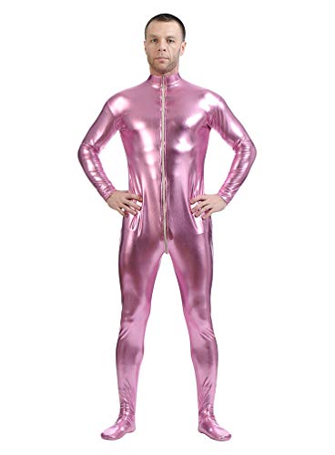 Yuanu Unisex Beschichtung Adhesive All Inclusive Ganzkörperanzug Onesies, Reißverschluss Vorne Haut Anzug Cosplay Anime Bühnen Performance Kostüm Zentai Rosa XL von Yuanu