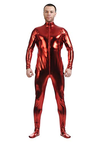 Yuanu Unisex Beschichtung Adhesive All Inclusive Ganzkörperanzug Onesies, Reißverschluss Vorne Haut Anzug Cosplay Anime Bühnen Performance Kostüm Zentai Rot 2XL von Yuanu