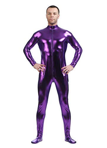 Yuanu Unisex Beschichtung Adhesive All Inclusive Ganzkörperanzug Onesies, Reißverschluss Vorne Haut Anzug Cosplay Anime Bühnen Performance Kostüm Zentai Violett S von Yuanu