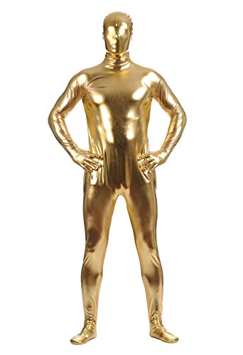 Yuanu Unisex Reine Farbe Beschichtung Adhesive All Inclusive Ganzkörperanzug Cosplay Bühnen Performance Zentai Onesies Gold L von Yuanu