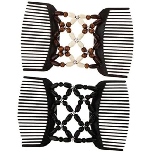 Haarkamm zum Einsetzen von elastischen Perlen, Haarspange, dehnbarer Kamm, Doppel-Clips für Damen und Mädchen, Haar-Accessoires, 2 Stück von Yuanyifenglin