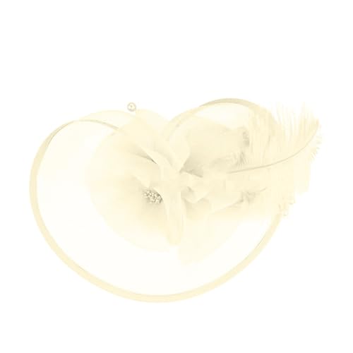 Fascinator Damen Hut Vintage Brautschleier Hochzeit Haarschmuck Feder Kopfschmuck Mesh Hut Karneval Haarspangen Elegant Haarclip Haarreif Cocktail Tea Party Haarschmuck Einfädelhilfe (White, One Size) von Yubenhong