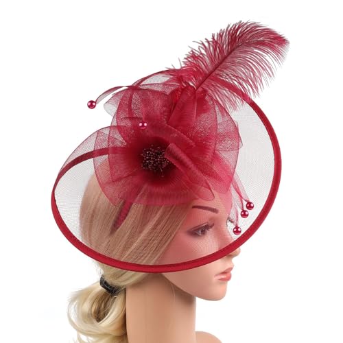 Fascinator Damen Hut Vintage Brautschleier Hochzeit Haarschmuck Feder Kopfschmuck Mesh Hut Karneval Haarspangen Elegant Haarclip Haarreif Cocktail Tea Party Haarschmuck Einfädelhilfe Für (One Size) von Yubenhong