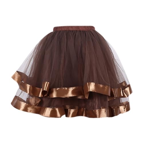 Tüllrock Damen Klassisch Rock Ballett Tüllrock Unterrock Tanzkleid 50er Vintage Ballet Elastisch Tanzrock Tanzkleid Ballkleid Festlich Karneval Kostüm Am Stück (b-Brown, One Size) von Yubenhong
