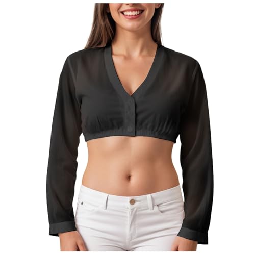 Yubenhong Dirndlbluse Damen Dirndl Bluse Damen Bierbekleidung Dirnd Langarm Traditionelle Dirndl Bluse Langärmelige Transparent V Ausschnitt Trachtenbluse für Oktoberfest (Lange Ärmel Schwarz, XL) von Yubenhong