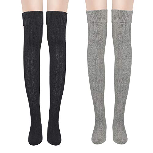 Yuccer 2 Paar Overknees Strümpfe Damen Mädchen Kniestrümpfe Damen Winter Baumwolle Thigh High Socks Warme Lange Socken Stockings Weihnachts Geschenke Frauen von Yuccer