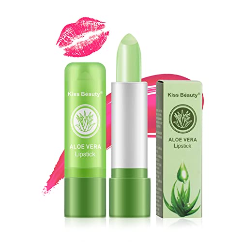 Yuccer 2 Stück Aloe Vera Lippenpflegestift Lippenstift Grün Set Aloe Lips Lippenbutter Jelly Lipstick Lipgloss Temperatur Farbwechsel Lippenstift Langlebiger Wasserfester für Mädchen Geschenk von Yuccer