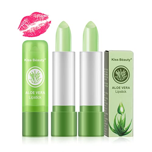 Yuccer 3 Stück Aloe Vera Lippenpflegestift Lippenstift Grün Set Aloe Lips Lippenbutter Jelly Lipstick Lipgloss Temperatur Farbwechsel Lippenstift Langlebiger Wasserfester für Mädchen Geschenk von Yuccer