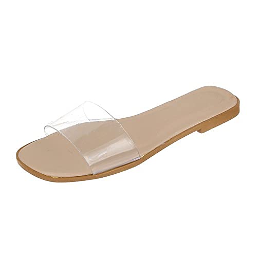 Yuchen Sommer Hausschuhe Damen transparente flache Sandalen mit niedrigen Absätzen Outdoor-Mode offene Sandalen Hausschuhe (40 EU, Rosa, numeric_40) von Yuchen