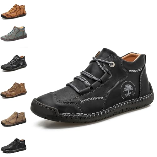 YuchiFa Herrenschuhe aus echtem Leder, wasserdicht, rutschfest, orthopädisch, leichte Slipper mit seitlichem Reißverschluss (A-Schwarz,41) von YuchiFa