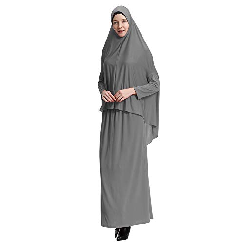 Yudesun Muslimische Kleider Islamische Kleidung - Damen Ganzkörperansicht Länge Hijab Robe Anzug Abaya Schal Gebet Kaftan Bademäntel Kleid,Grau,M von Yudesun