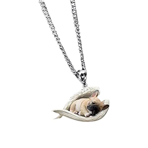 Schmuck Damen Edelsteine Haustier-Halskette schlafender Hund Halskette süße Engel Halskette Persönlichkeit Geschenke für Tierliebhaber Geschenke für Jungen Mädchen Ketten Mit Lederband (A, One Size) von Yudiega