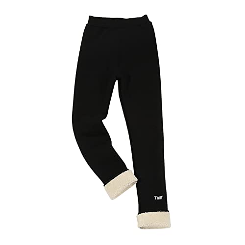 Thermo Leggings Kinder Sporthose Jungen Kleinkind Baby Mädchen Baumwolle dickes Fleece gefüttert warme Leggings Strumpfhosen dehnbar grundlegende neunte knöchellange Hosen Kinder (Black, 12-14 Years) von Yudiega