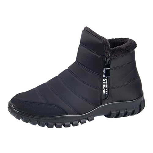 Winterstiefel Herren Gefüttert und Wasserdicht, Herren-Schneestiefel Baumwolle für Herbst und Winter, Rutschfest, Warm, Spritzwassergeschützt, Seitlicher Reißverschluss, Winterschuhe (Black, 42) von Yudiega