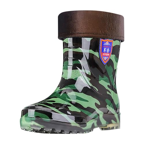 Yudiega Gefütterte Gummistiefel Damen Herren, Langlebig und Rutschfest Winter-Regenschuhe für Jungen, bequem, warm halten, gefrostete Outdoor-Regenstiefel Weiße Schuhe Herren (Camouflage, 42) von Yudiega