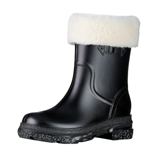 Yudiega Gefütterte Gummistiefel Damen Langlebige Rutschfest zum Hineinschlüpfen kurze Wasserstiefel Damen Stiefel Gefüttert Warme Gummistiefel Regenstiefel Gartenschuhe (T1-Black, 39) von Yudiega