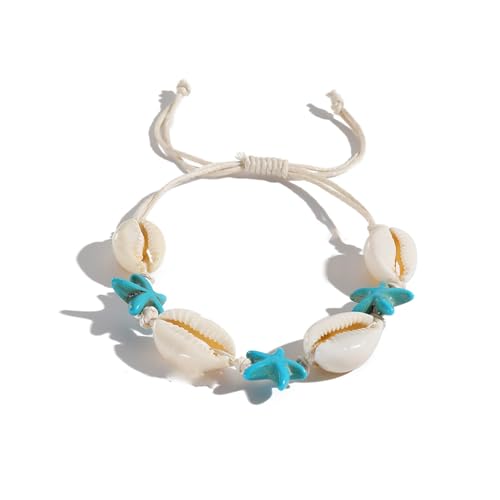 Yudisho Seestern Muschel Armband, Boho Geflochtenes Verstellbares Armband, Handgefertigtes Armband Fußkettchen von Yudisho