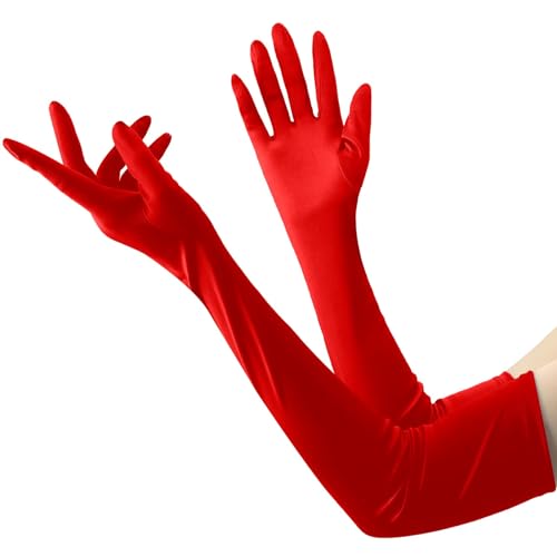 1 Paar Lange Handschuhe Damen,Rote Handschuhe Lang Kostüm,Red Gloves,Halloween Handschuhe Teufel Accessoires,Elegant Brauthandschuhe für 1920er Party Abendhandschuhe,Bühnenhandschuhe,Opernhandschuhe von YueJieSelected