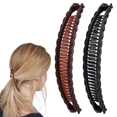 2 Stück Banana Clip,Haarklammer Haarspangen Damen,Banana Hair Clip Haarschmuck,Bananenspange Haare,Banana Clip Dickes Haar,Bananen Haarspange für Mädchen Damen Braut Accessories Schwarz und Braun von YueJieSelected