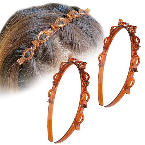 2 Stück Haarreif Mit Klammern,Haarreifen Damen,Double Bangs Hairstyle Kunststoff Braided Haarband Clip,Doppeldecke Haar Haarreif Damen,Kinder Mädchen Stirnband Haarbänder Haarschmuck Fascinator Rot von YueJieSelected