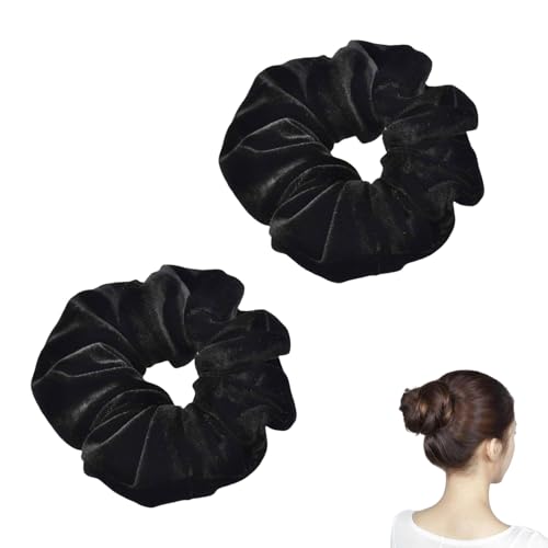 2 Stück Seiden Haargummi Damen,Scrunchies Haargummi Schwarz,Scrunchie Seide Haargummis,Silk Hair Ties,Haarband,Satin Haarringe,Elastische Dicke Bänder,für Haarklammer Frauen Haarschmuck (Schwarz) von YueJieSelected
