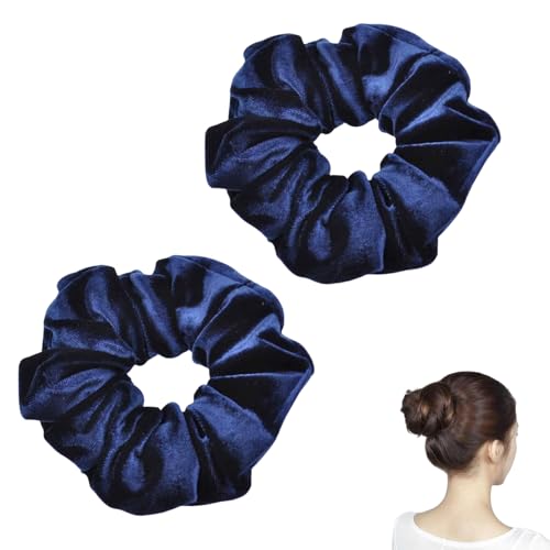 2 Stück Seiden Haargummi Damen,Scrunchies Haargummi Schwarz,Scrunchie Seide Haargummis,Silk Hair Ties,Haarband,Satin Haarringe,Elastische Dicke Bänder,für Haarklammer Frauen Haarschmuck (Dunkelblau) von YueJieSelected