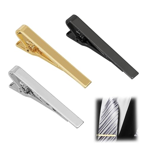 3-Stück Krawattennadeln Set, Krawattenklammern für Herren, Tie Clip Gold, Krawattennadel Silber, Krawattenklammer für Krawatte, Krawattennadeln Set, Krawattennadeln Herren, Krawattenklammern Schwarz von YueJieSelected