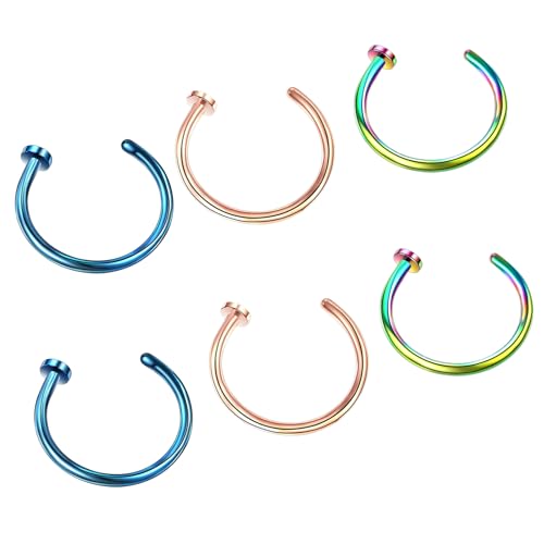 6 Stück Fake Nasenring Fakes,Fake Nose Ring,Nasenpiercing Fakes Ring,Fake Piercing Nase,Piercing Nasen Schmuck,Piercings Lippenpiercing,No Nadel Nasenpircing für Ohr Lippe,Nostril für Damen Männer von YueJieSelected