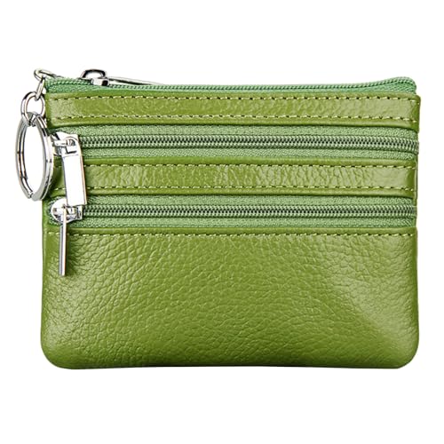 Echtem Leder Portemonnaie Damen,Kleines Portemonnaie mit Schlüsselring,Damen Geldbörse aus Lychee Echtem Leder,Portmonee damen Klein,Damenmünzgeldbörse mit 3 Reißverschlussfächern und 1 Außensteckfach von YueJieSelected