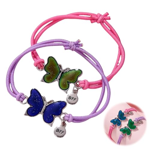 Schmetterling Stimmungsarmband Kinder, Freundschaftsarmband Mädchen, Kinderarmband Geschenk für Kinder ab 6 Jahren, Stimmungskette Geschenkideen für Mädchen, Geburtstagsgeschenke, Armbänder (2-Stück) von YueJieSelected
