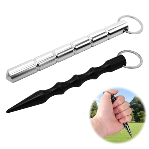 YueJieSelected 2 Stück kubotan Selbstverteidigung Waffen Legal Verteidigungs für Frauen Self Defense Schlüsselanhänger Legale Zur Stick Keychain Selbstschutz Weapons Verteidigung (Silber + Schwarz) von YueJieSelected