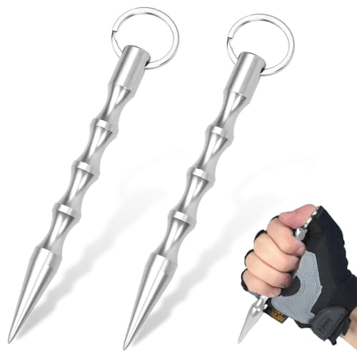 YueJieSelected 2 Stück kubotan Selbstverteidigung Waffen Legal Verteidigungs für Frauen Self Defense Schlüsselanhänger Legale Zur Stick Keychain Selbstschutz Weapons Verteidigung (Spitzsilber 2StüCk) von YueJieSelected