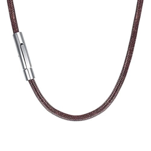 Lederband Mit Verschluss,3MM Premium Lederkette Herren Damen Mit Edelstahl Verschluss Ketten,Leder Halskette Männer,Lederhalsband Männer,51cm Kautschuk Halsband,für Jungen Mädchen Kinder Kaffee Farbe von YueJieSelected