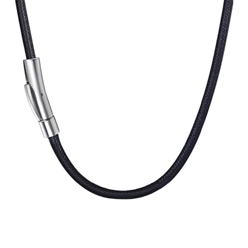 Lederband Mit Verschluss,3MM Premium Lederkette Herren Damen Mit Edelstahl Verschluss Ketten,Leder Halskette Männer,Lederhalsband Männer,51cm Kautschuk Halsband,für Jungen Mädchen Kinder Damen Schwarz von YueJieSelected