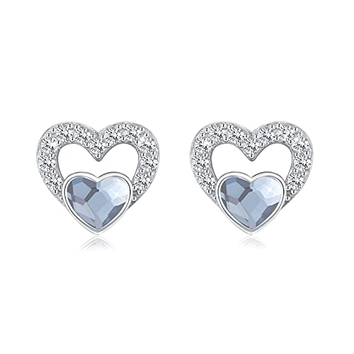 Herz Ohrringe für Damen 925 Sterling Silber Herz Ohrstecker Herz Ohrhänger 12 Geburtsstein Ohrringe für Frauen Österreichische Kristallohrringe Weihnachts Ohrringe von YueYuan