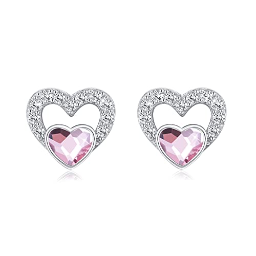 Herz Ohrringe für Damen 925 Sterling Silber Herz Ohrstecker Herz Ohrhänger 12 Geburtsstein Ohrringe für Frauen Österreichische Kristallohrringe Weihnachts Ohrringe von YueYuan