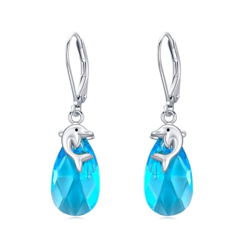 YueYuan Delphin Ohrringe 925 Sterling Silber Tier Kristall Ohrringe Hängend Weihnachten Geburtstag Neujahr Jahrestag Schmuck Geschenke für Ehefrau Mutter Tochter Schwester Freundin von YueYuan