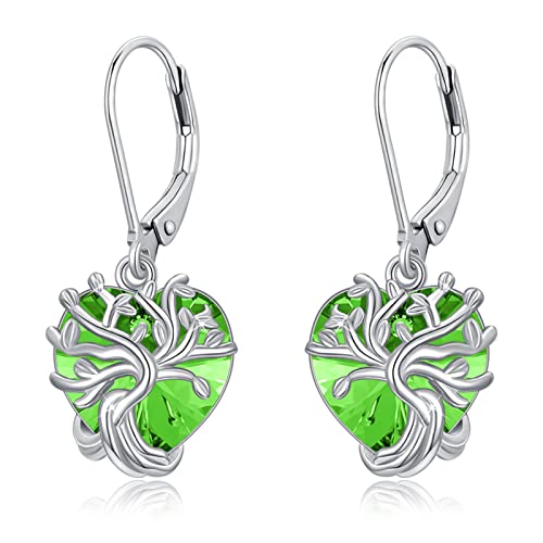 Geburtsstein Ohrringe 925er Sterling silber Lebensbaum Ohrringe Geburtsstein Herz Ohrringe Schmuck Geschenke für Damen Frauen (A-Aug) von YueYuan