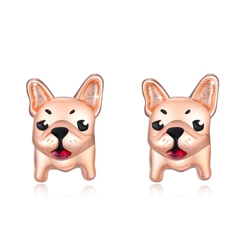 Hund Ohrringe 925 Sterling Silber Rosegold Niedliche Tier Schmuck Hypoallergen Hund Ohrstecker Geschenke für Mädchen Damen Teenager von YueYuan